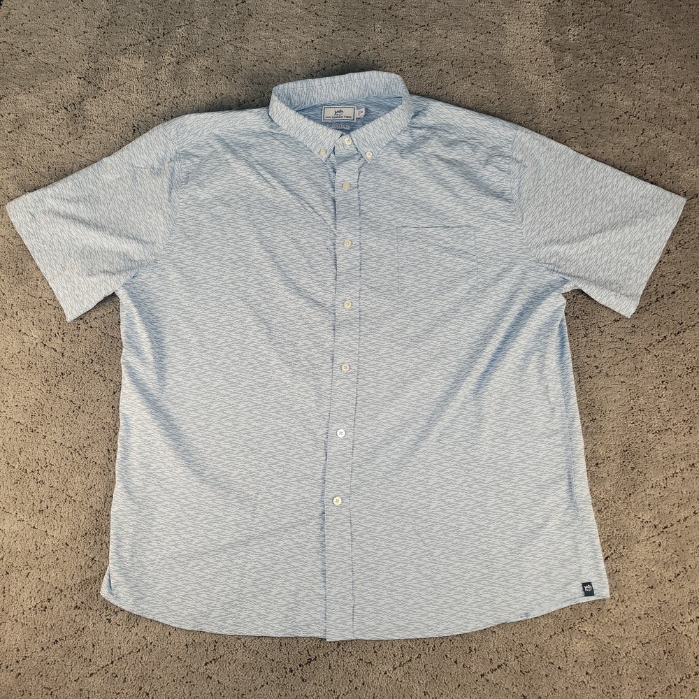 Southern Tide Shirt Mens 2XL Blue Skipjack Intercoastal Short Sleeve Performance